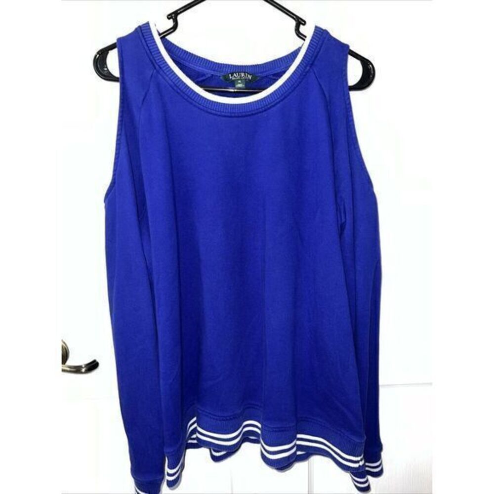 Lauren Ralph Lauren Womens Size XL Blue Open Shoulder Long Sleeve Sweater